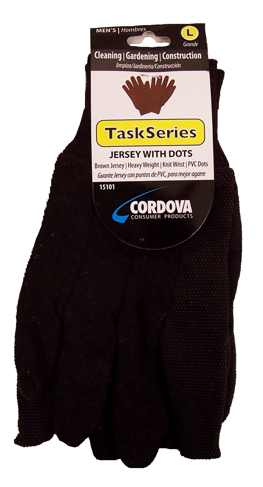 Task Series  cleaning/gardening/construction jersey gloves with pvc dots, heavy wrist, knit wrist, men's, large Full-Size Picture